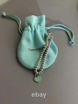 Tiffany & Co. Sterling Silver 925 Blue Enamel Heart Tag Mini Bead 7 Bracelet