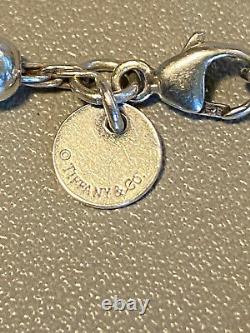 Tiffany & Co. Sterling Silver 925 Blue Enamel Heart Tag Mini Bead 7 Bracelet