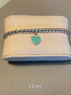 Tiffany & Co. Sterling Silver 925 Blue Enamel Heart Tag Mini Bead 7 Bracelet