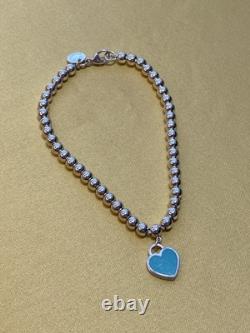 Tiffany & Co Sterling Silver 925 Return to Tiffany Blue Enamel Heart Bracelet 7