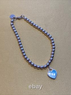 Tiffany & Co Sterling Silver 925 Return to Tiffany Blue Enamel Heart Bracelet 7