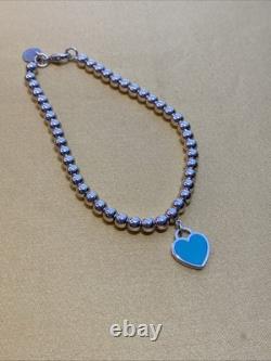Tiffany & Co Sterling Silver 925 Return to Tiffany Blue Enamel Heart Bracelet 7