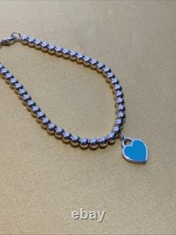 Tiffany & Co Sterling Silver 925 Return to Tiffany Blue Enamel Heart Bracelet 7