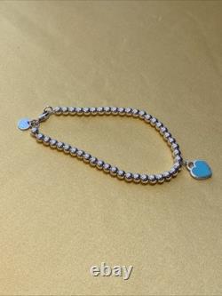 Tiffany & Co Sterling Silver 925 Return to Tiffany Blue Enamel Heart Bracelet 7