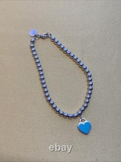 Tiffany & Co Sterling Silver 925 Return to Tiffany Blue Enamel Heart Bracelet 7