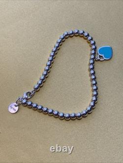 Tiffany & Co Sterling Silver 925 Return to Tiffany Blue Enamel Heart Bracelet 7