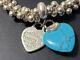 Tiffany & Co Sterling Silver 925 Stretch Bead Bracelet Heart Enamel Turquoise