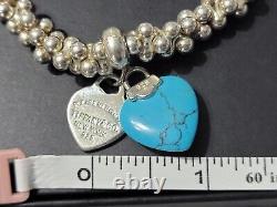 Tiffany & Co Sterling Silver 925 Stretch Bead Bracelet Heart Enamel Turquoise