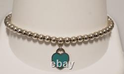 Tiffany & Co. Sterling Silver Beaded Ball Blue Enamel Heart 7.5 Bracelet. 20
