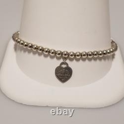 Tiffany & Co. Sterling Silver Beaded Ball Blue Enamel Heart 7.5 Bracelet. 20