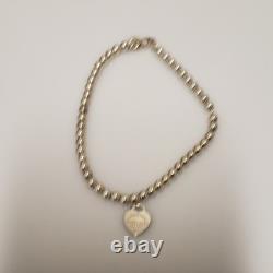 Tiffany & Co. Sterling Silver Beaded Ball Blue Enamel Heart 7.5 Bracelet. 20