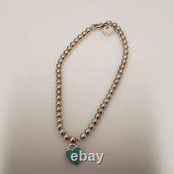 Tiffany & Co. Sterling Silver Beaded Ball Blue Enamel Heart 7.5 Bracelet. 20