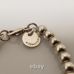 Tiffany & Co. Sterling Silver Beaded Ball Blue Enamel Heart 7.5 Bracelet. 20