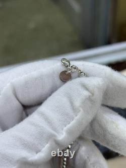 Tiffany & Co. Sterling Silver Beaded Ball Bracelet Mini Blue Enamel Heart Tag