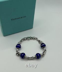 Tiffany & Co Sterling Silver Beads With Dark Blue Enamel Bracelet 7.75 Very Rare