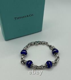 Tiffany & Co Sterling Silver Beads With Dark Blue Enamel Bracelet 7.75 Very Rare