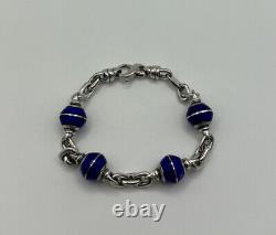 Tiffany & Co Sterling Silver Beads With Dark Blue Enamel Bracelet 7.75 Very Rare