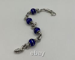 Tiffany & Co Sterling Silver Beads With Dark Blue Enamel Bracelet 7.75 Very Rare