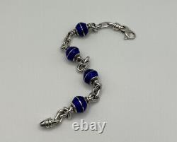 Tiffany & Co Sterling Silver Beads With Dark Blue Enamel Bracelet 7.75 Very Rare