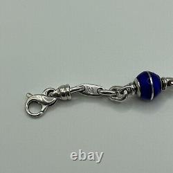 Tiffany & Co Sterling Silver Beads With Dark Blue Enamel Bracelet 7.75 Very Rare