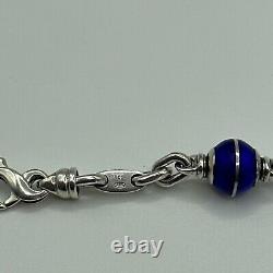 Tiffany & Co Sterling Silver Beads With Dark Blue Enamel Bracelet 7.75 Very Rare