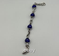 Tiffany & Co Sterling Silver Beads With Dark Blue Enamel Bracelet 7.75 Very Rare