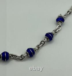 Tiffany & Co Sterling Silver Beads With Dark Blue Enamel Bracelet 7.75 Very Rare