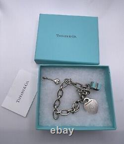 Tiffany & Co Sterling Silver & Blue Enamel Charm Bracelet with 3 Charms