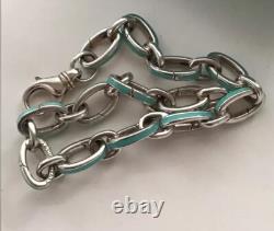 Tiffany & Co. Sterling Silver Blue Enamel Clasping Oval Link Charm bracelet