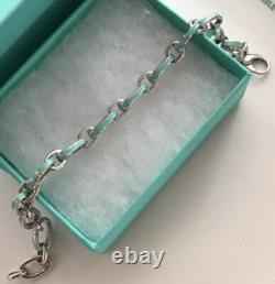Tiffany & Co. Sterling Silver Blue Enamel Clasping Oval Link Charm bracelet
