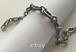 Tiffany & Co. Sterling Silver Blue Enamel Clasping Oval Link Charm bracelet