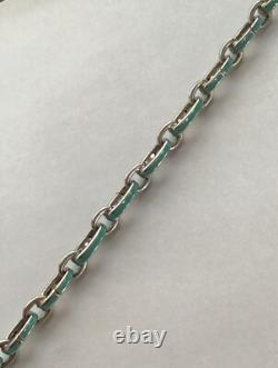 Tiffany & Co. Sterling Silver Blue Enamel Clasping Oval Link Charm bracelet