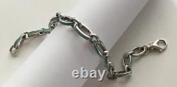 Tiffany & Co. Sterling Silver Blue Enamel Clasping Oval Link Charm bracelet
