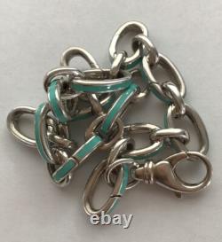 Tiffany & Co. Sterling Silver Blue Enamel Clasping Oval Link Charm bracelet