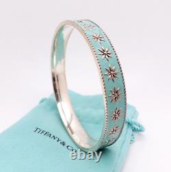 Tiffany & Co. Sterling Silver Blue Enamel Daisy Flower Bangle Bracelet