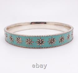 Tiffany & Co. Sterling Silver Blue Enamel Daisy Flower Bangle Bracelet