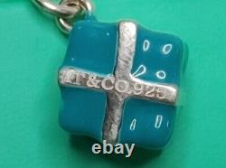 Tiffany & Co Sterling Silver Blue Enamel Gift Box Bracelet & Pouch and Box