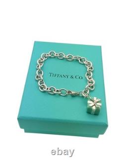 Tiffany & Co. Sterling Silver Blue Enamel Gift Present Charm Bracelet 7.25 Box