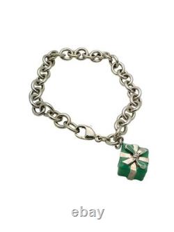 Tiffany & Co. Sterling Silver Blue Enamel Gift Present Charm Bracelet 7.25 Box