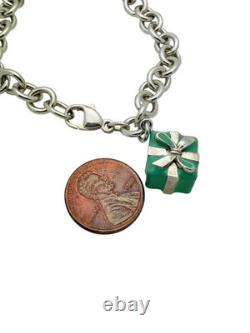 Tiffany & Co. Sterling Silver Blue Enamel Gift Present Charm Bracelet 7.25 Box