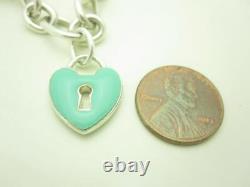 Tiffany & Co. Sterling Silver Blue Enamel Heart Lock Charm Chain Bracelet 7 A