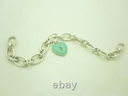 Tiffany & Co. Sterling Silver Blue Enamel Heart Lock Charm Chain Bracelet 7 A