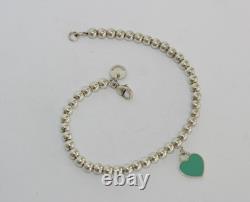 Tiffany & Co. Sterling Silver Blue Enamel Heart Tag 4mm Bracelet 6.75 066WEA