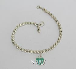 Tiffany & Co. Sterling Silver Blue Enamel Heart Tag 4mm Bracelet 6.75 066WEA