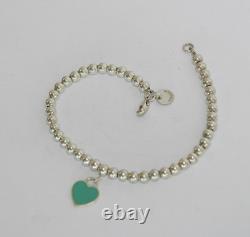 Tiffany & Co. Sterling Silver Blue Enamel Heart Tag 4mm Bracelet 6.75 066WEA