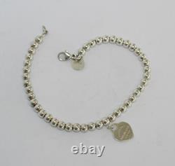 Tiffany & Co. Sterling Silver Blue Enamel Heart Tag 4mm Bracelet 6.75 066WEA