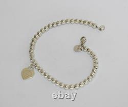 Tiffany & Co. Sterling Silver Blue Enamel Heart Tag 4mm Bracelet 6.75 066WEA
