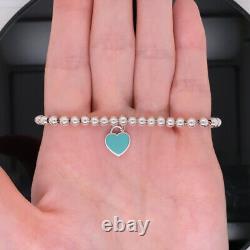 Tiffany & Co. Sterling Silver Blue Enamel Heart Tag Beaded Bracelet $250 Retail