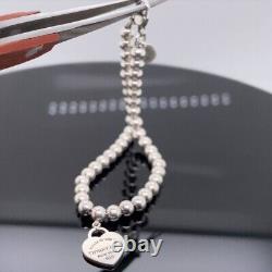 Tiffany & Co. Sterling Silver Blue Enamel Heart Tag Beaded Bracelet $250 Retail