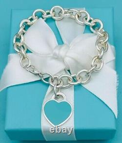 Tiffany & Co. Sterling Silver Blue Enamel Heart Tag Bracelet EUC